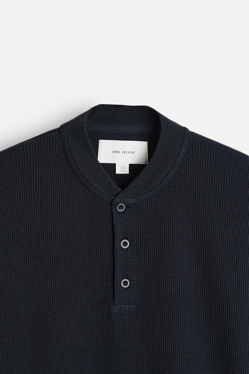 BUTTON NECK CHECK T-SHIRT - Zara фото 8
