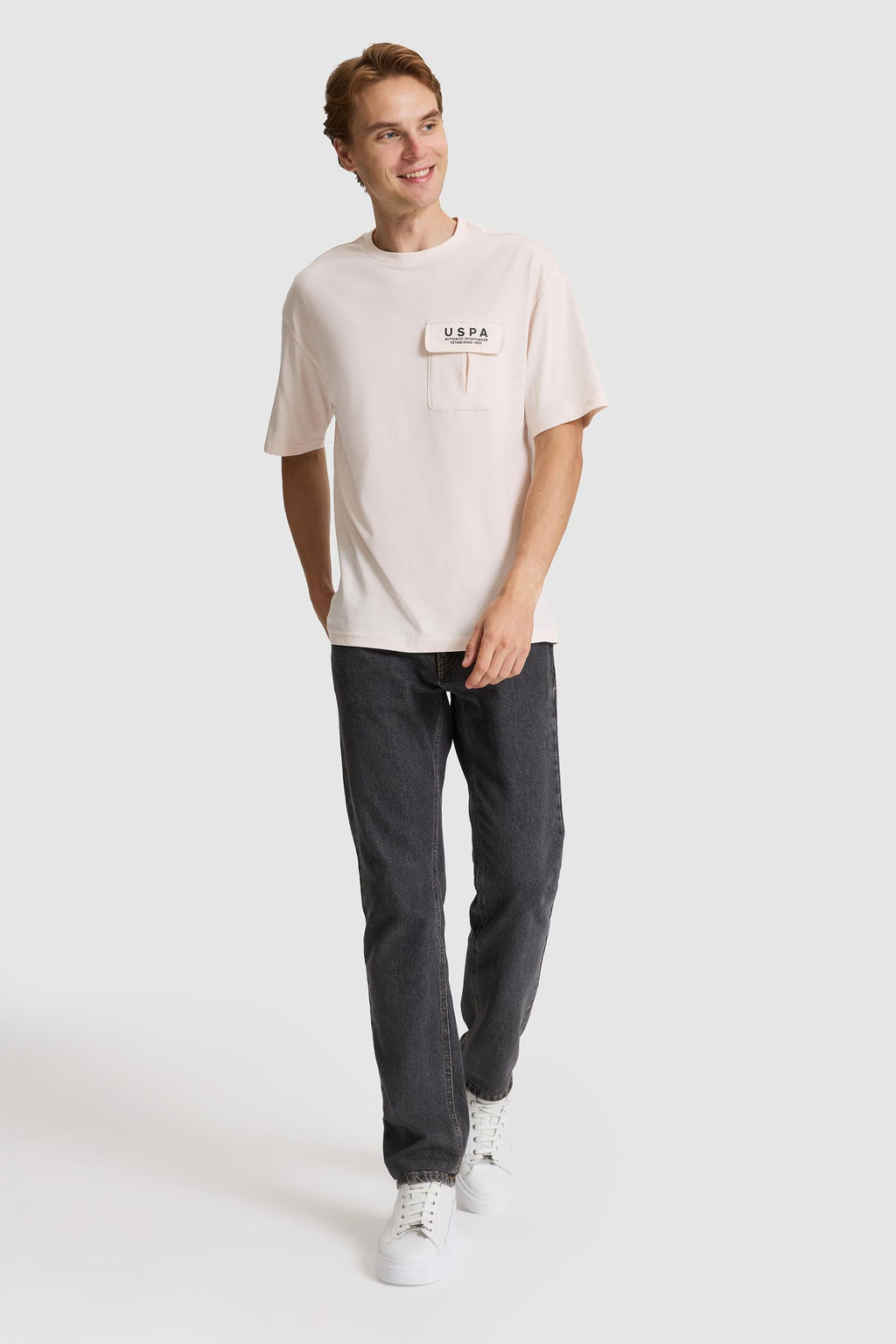 Erkek Krem Comfort Fit Bisiklet Yaka Ti__rt