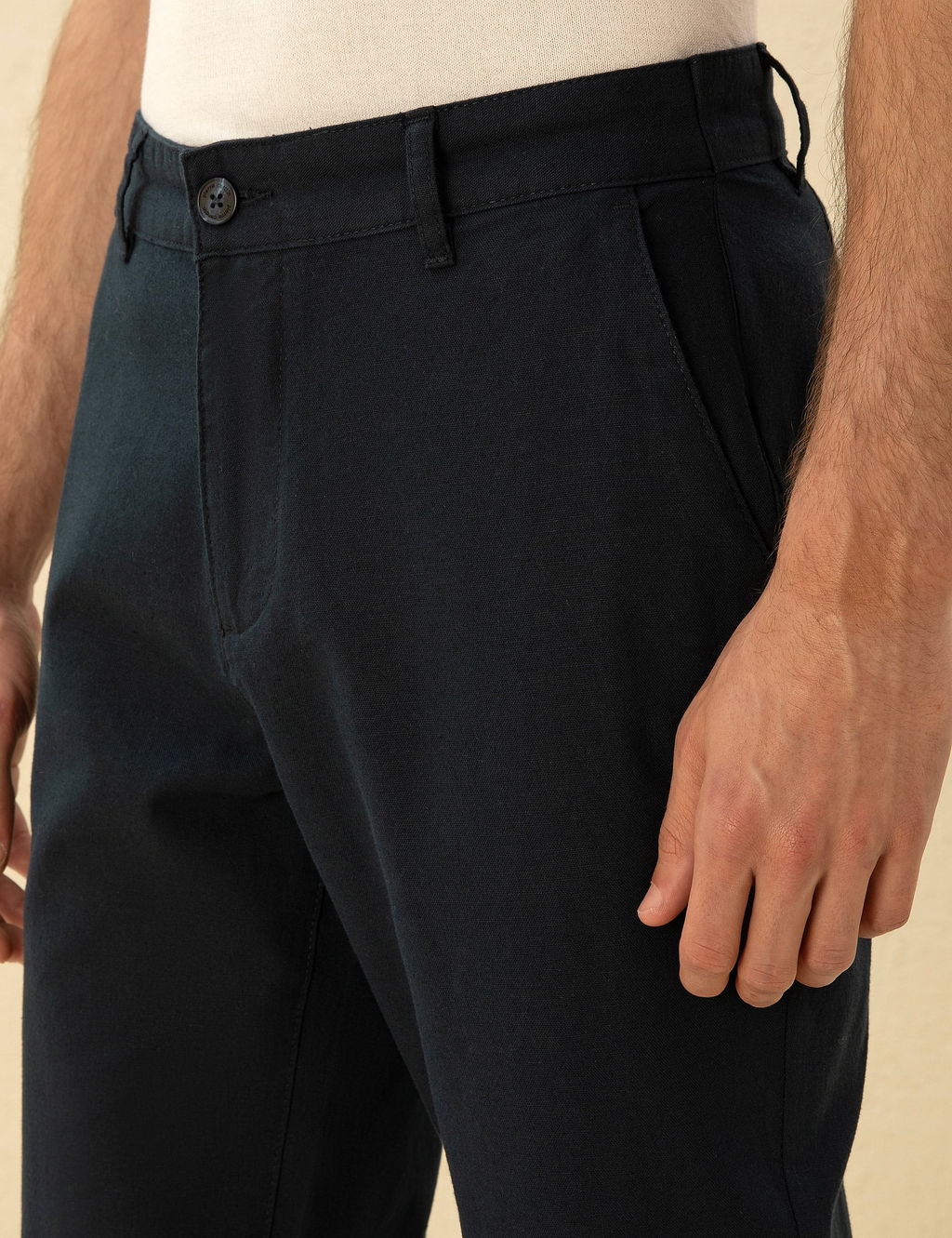 Lacivert Carrot Fit Keten Kar___ml_ Kanvas Pantolon