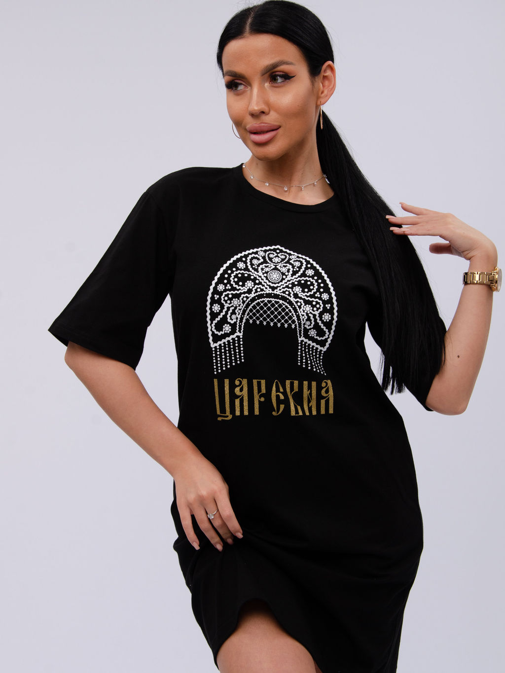 Сорочка "Царевна" чёрная, трикотаж