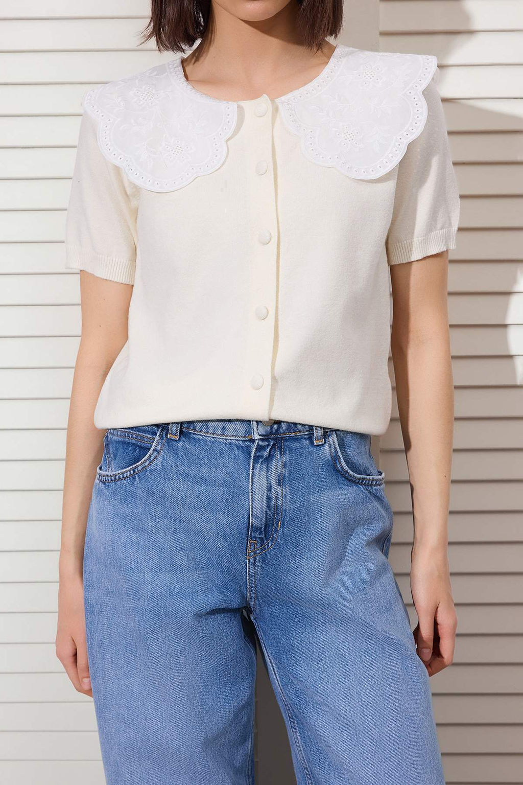 Tas Premium Iplik/Ozel Iplik Dantel Yakal? Triko Bluz TWOSS26BZ00112