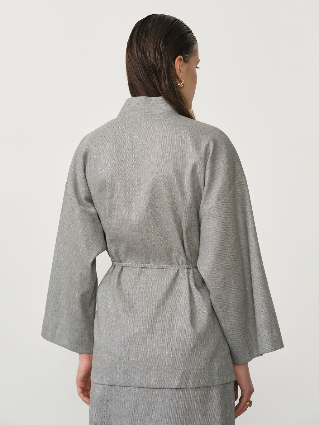 Жакет-кимоно льняной 42600 светло-серый