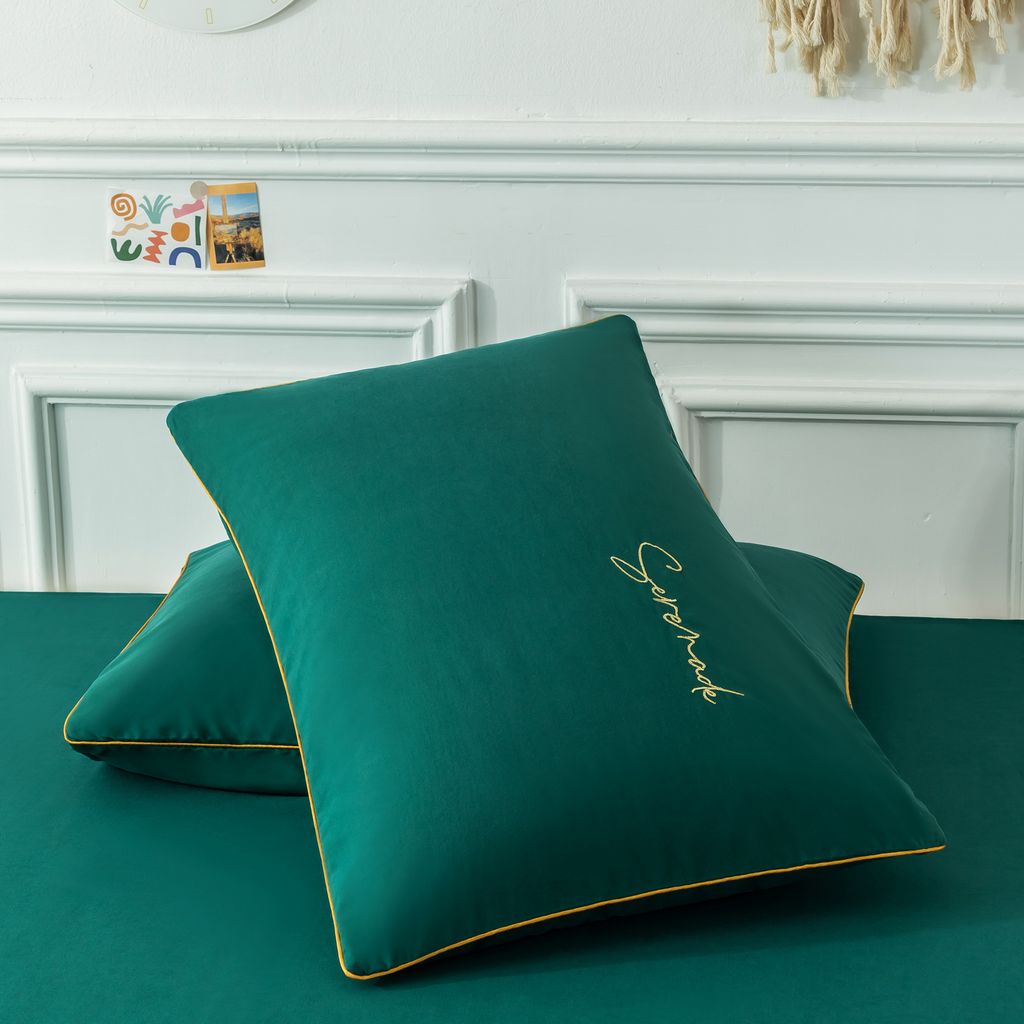 Комплект постельного белья Однотонный Сатин Вышивка на резинке CHR049 160*200*35/Евро/4 Наволочки - Ситрейд фото 8