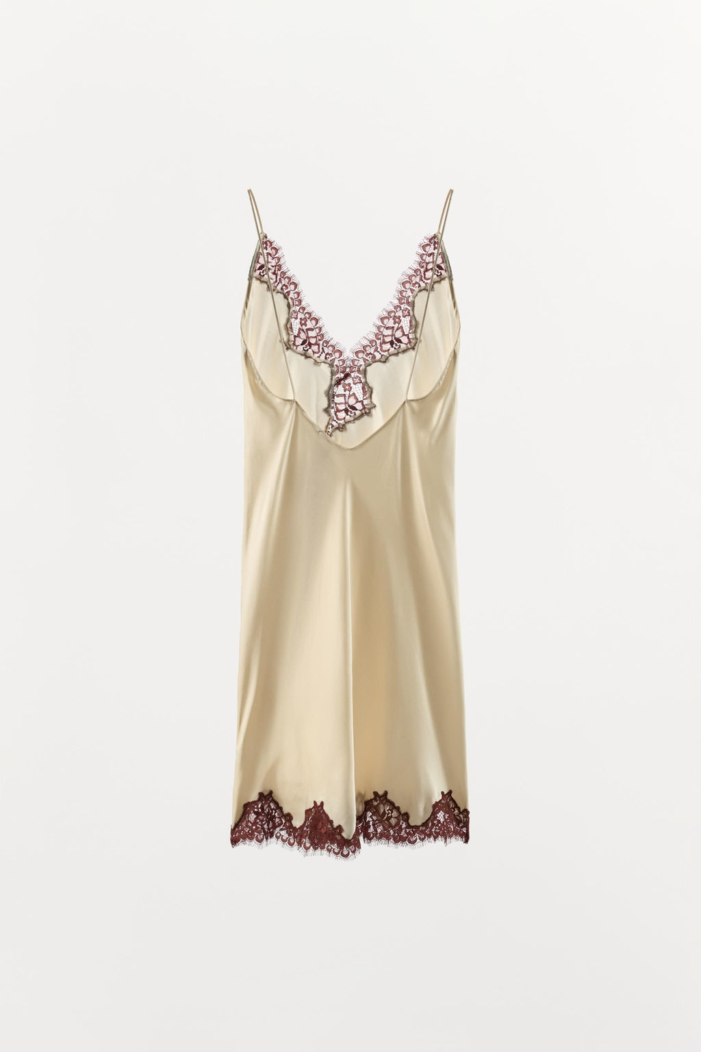 VESTIDO LENCERO SATINADO ENCAJE / Blanco - Zara фото 7