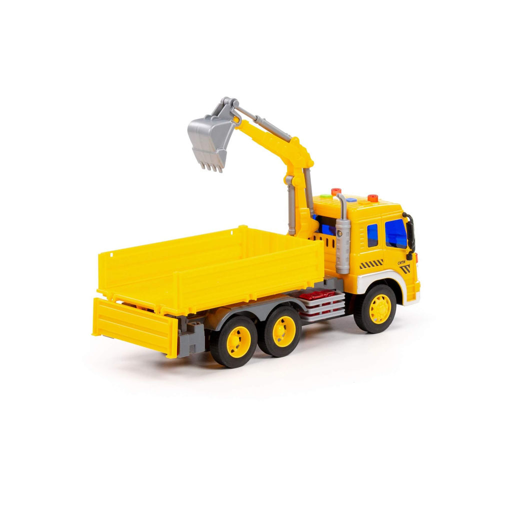 Сити, автомобиль бортовой с манипулятором инерционный (со светом и звуком) (жёлтый) (в коробке) - Полесье фото 5