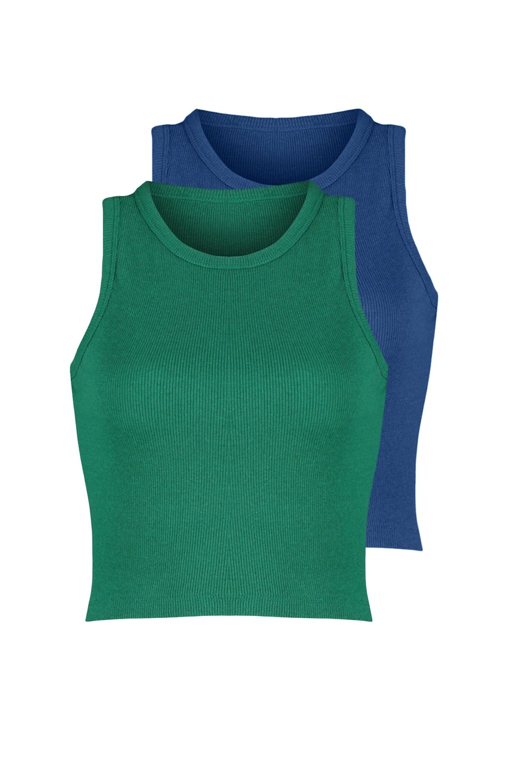 Lacivert-Yesil 2li Paket Fitted/Vucuda Oturan Crop Halter Yaka Fitilli Orme Atlet TWOSS21AL0058