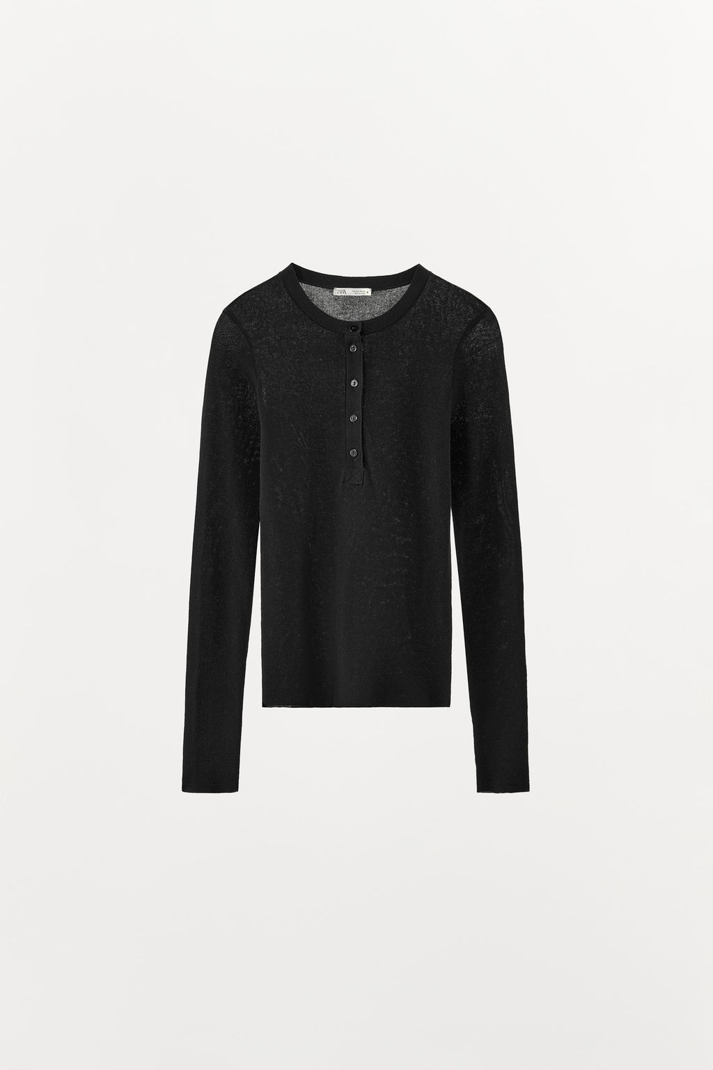 CAMISETA PUNTO MEZCLA ALGOD?N BOTONES / Negro - Zara фото 5