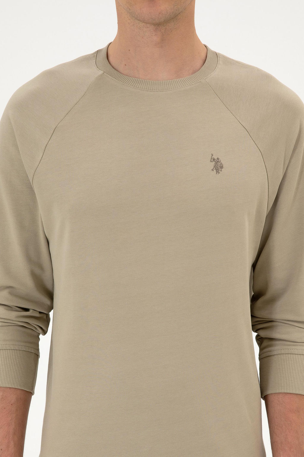 Erkek A__k Haki Basic Sweatshirt Sepette S_rpriz _ndirim