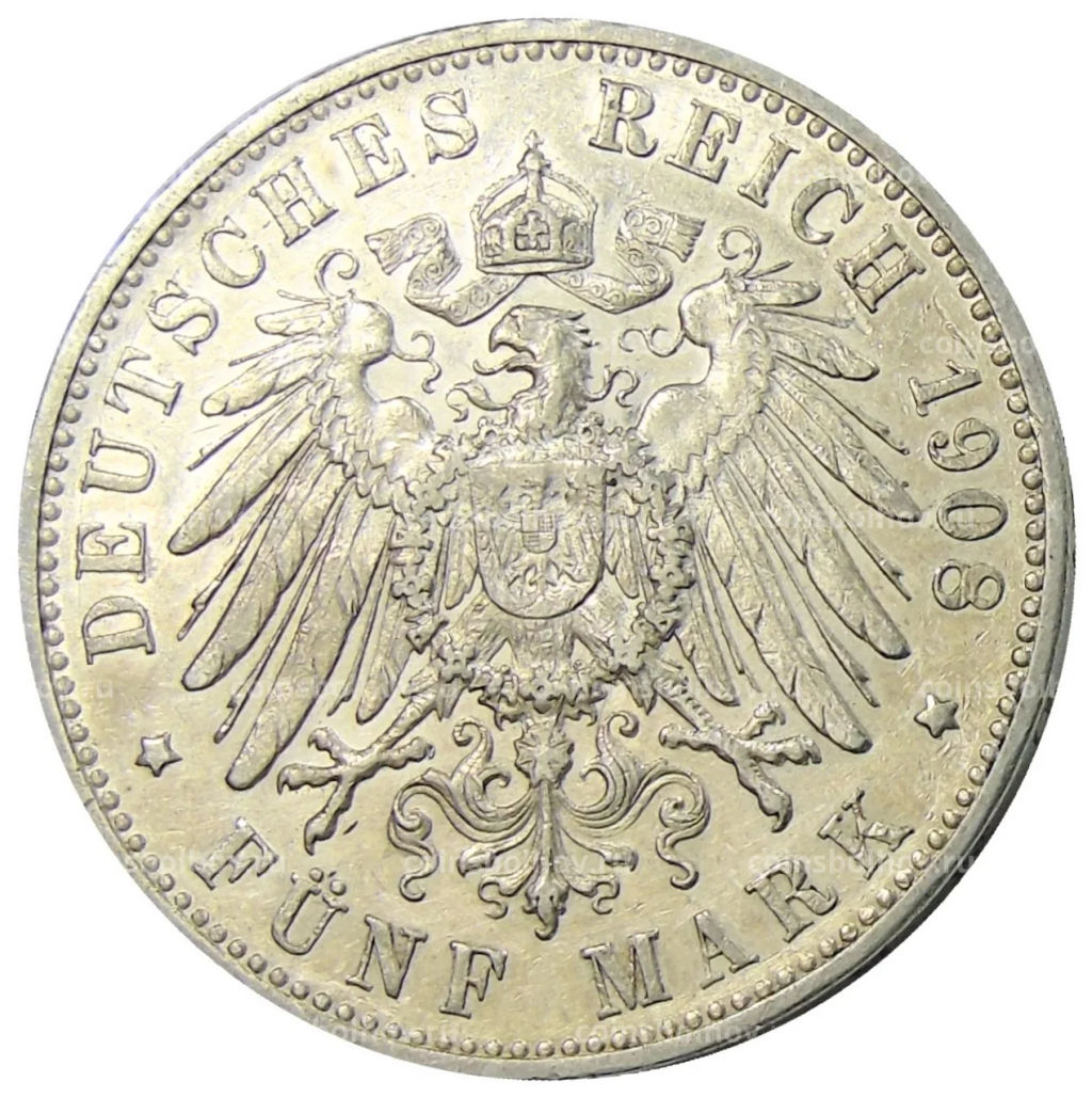 5 марок 1908 года F Германия (Вюртемберг)