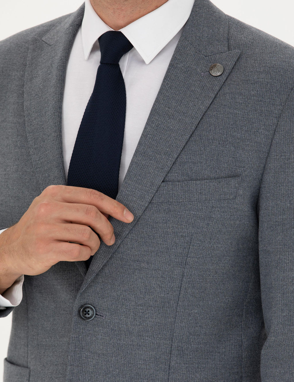 Koyu Mavi Slim Fit _izgili Tak_m Elbise