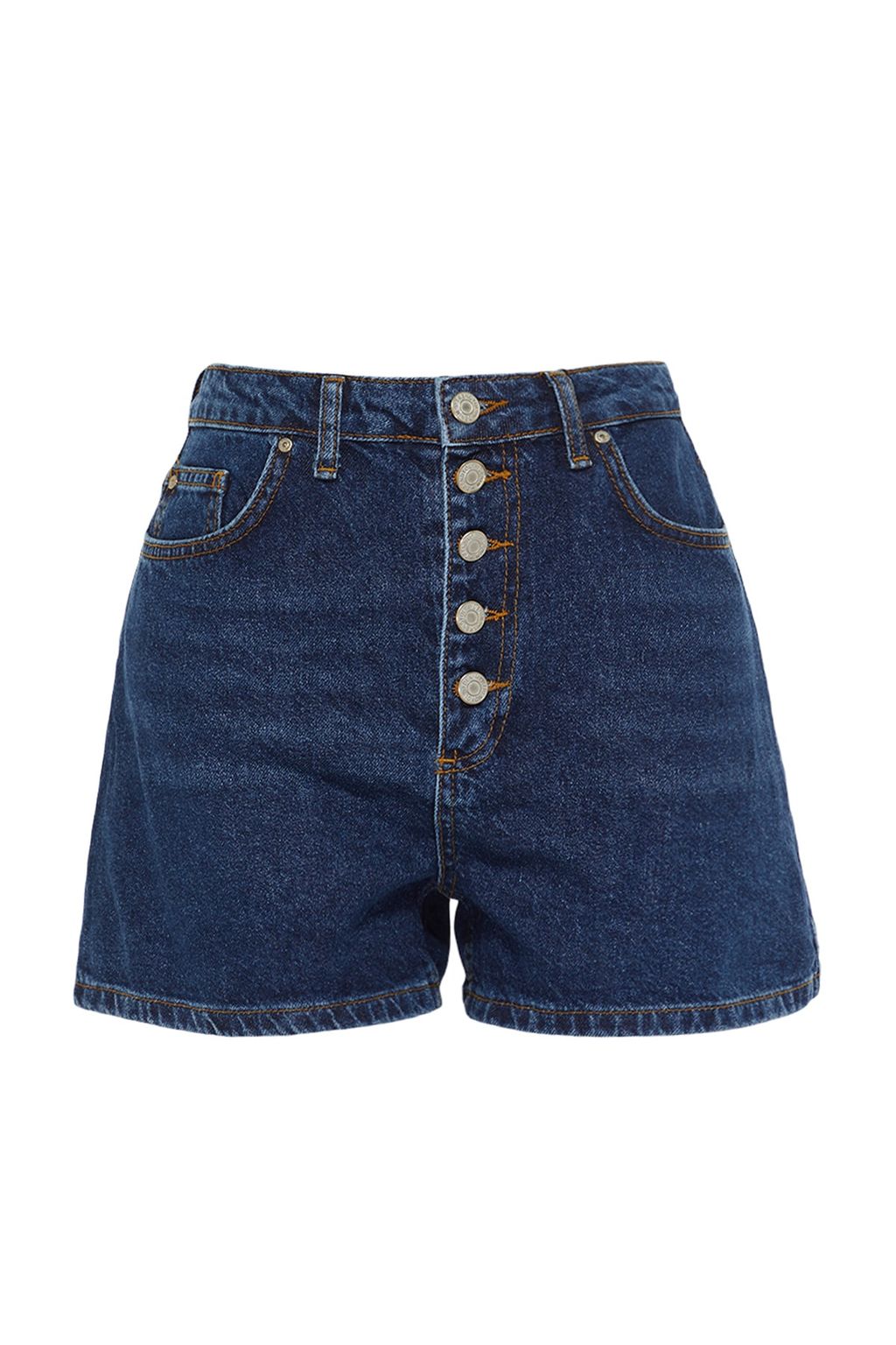 Koyu Mavi Onden Dugmeli Yuksek Bel Mini Denim Sort TWOSS22SR00112