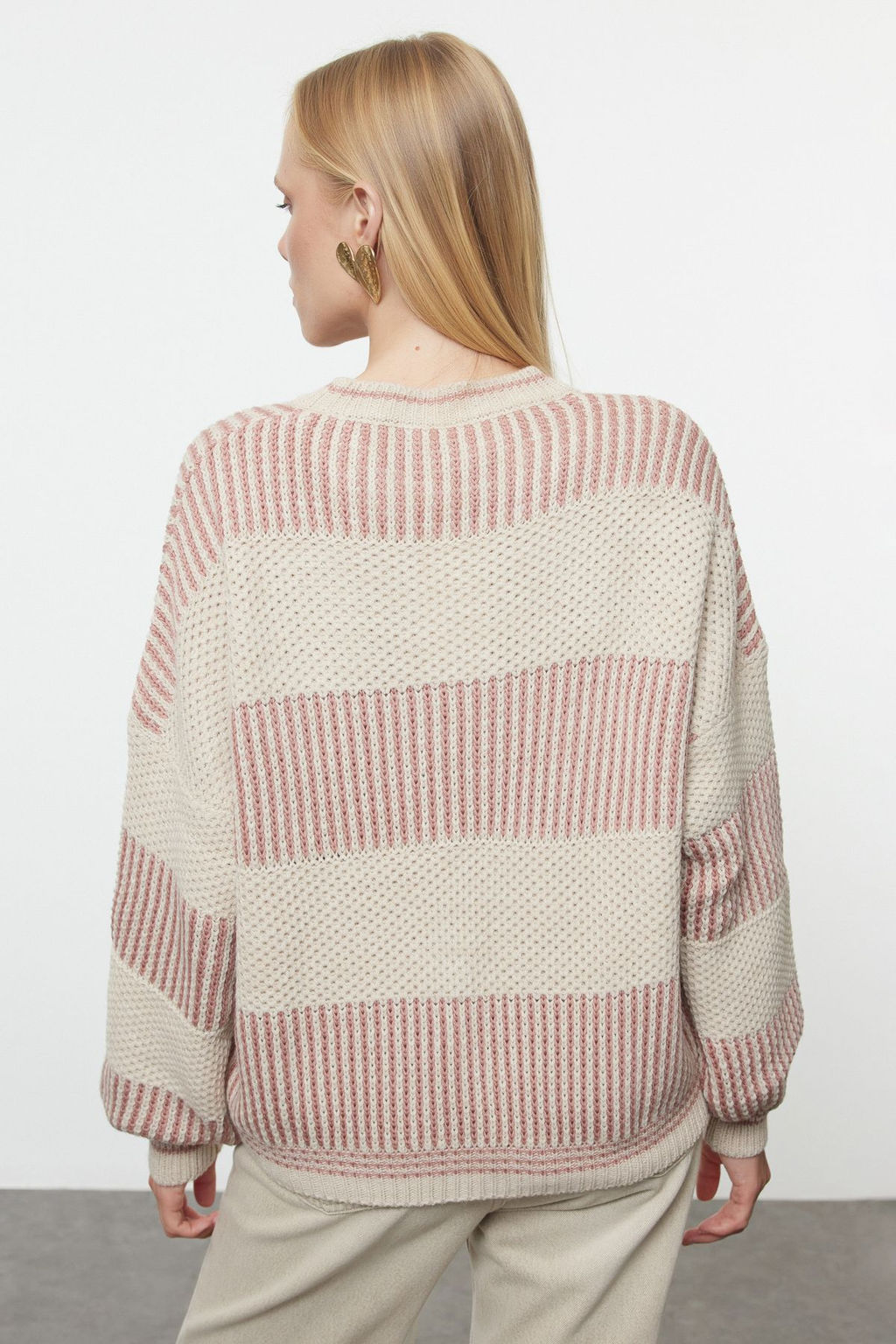 Tas Genis Kal?p Renk Bloklu Triko Kazak TWOAW23KZ00012