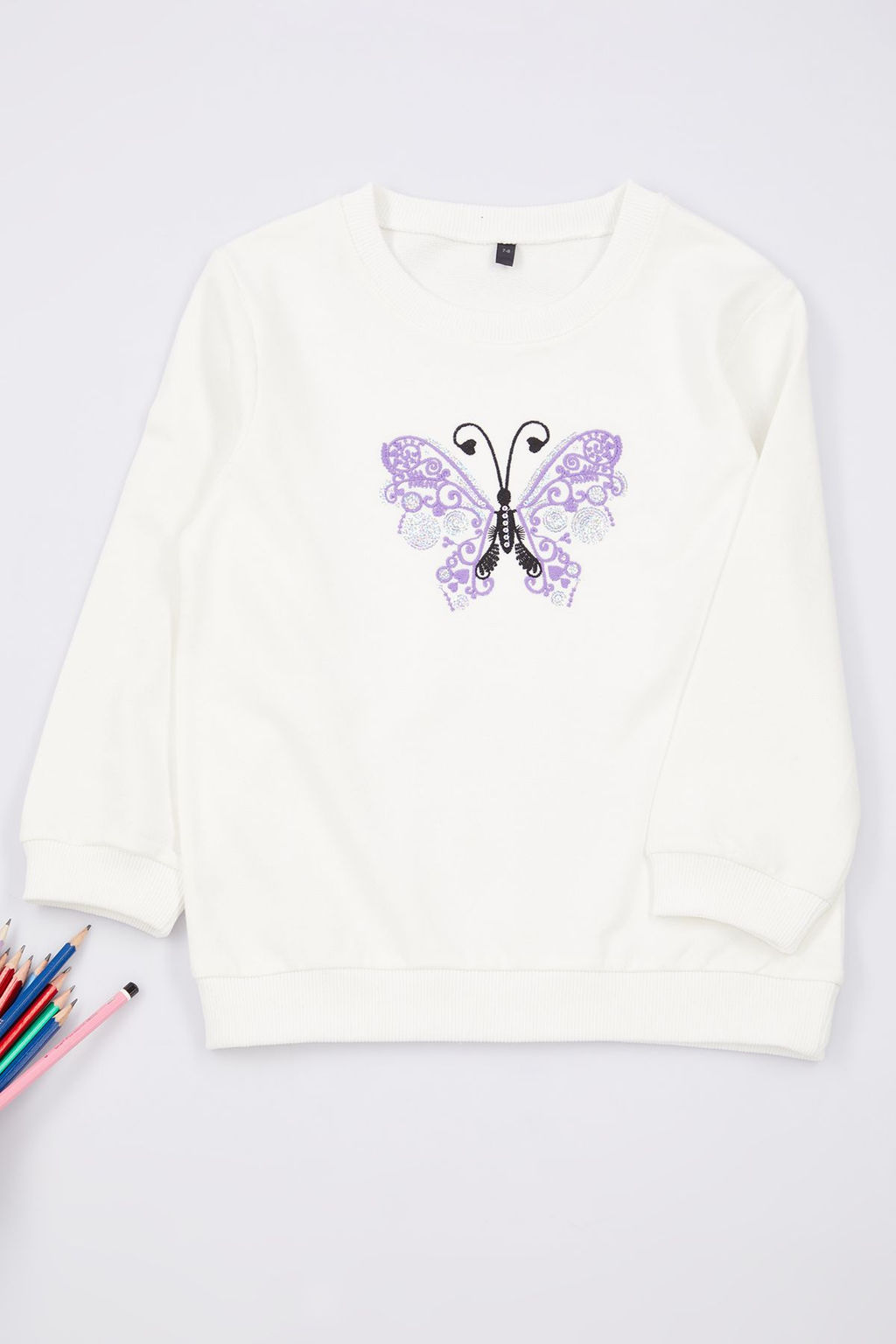Lila K?z Couk Slogan Pamuklu Orme Sweatshirt TKDAW25SW00013 - Trendyolmilla фото 4