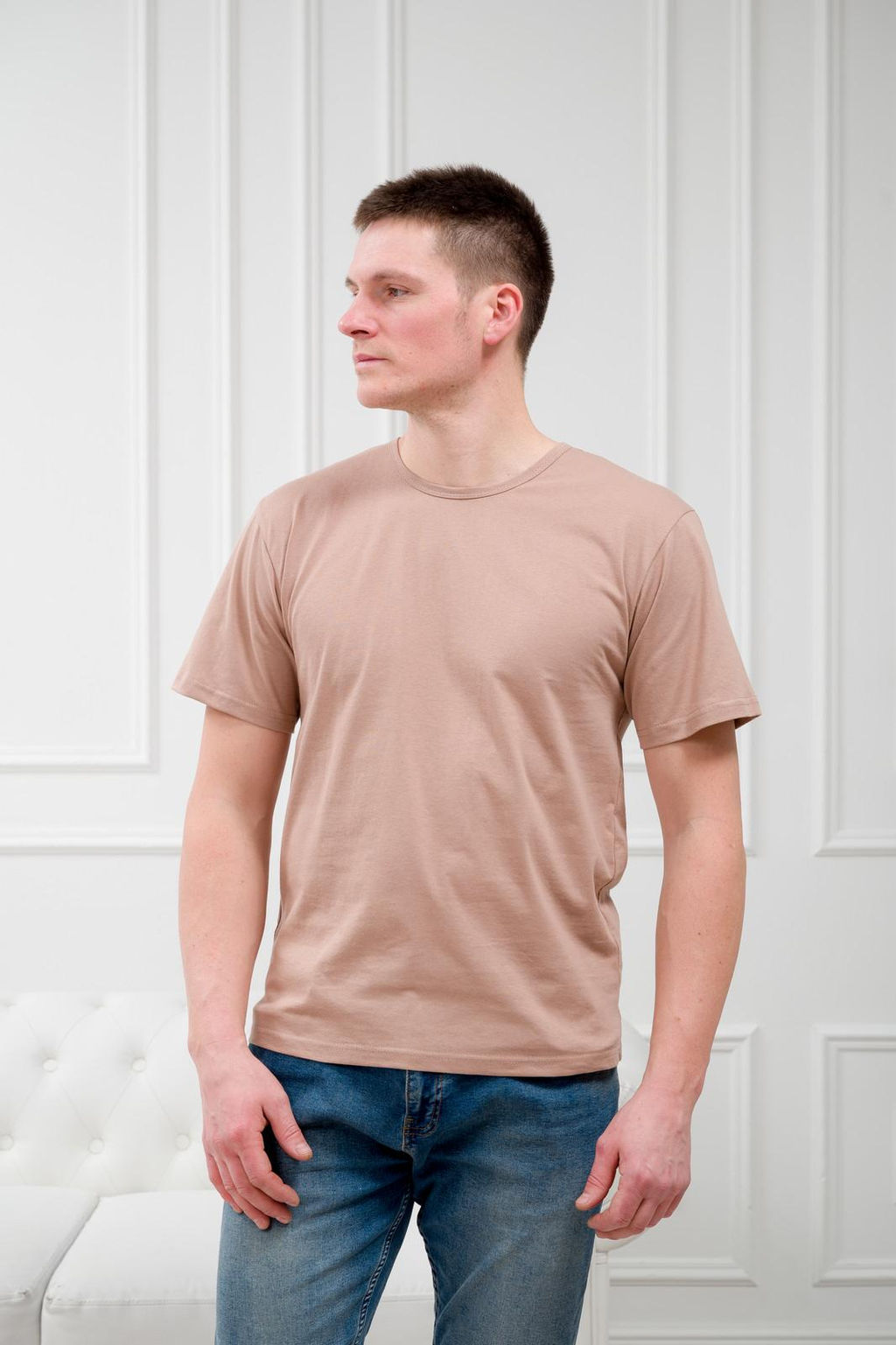 Футболка мужская из кулирки бежевый - Амадэль фото 2