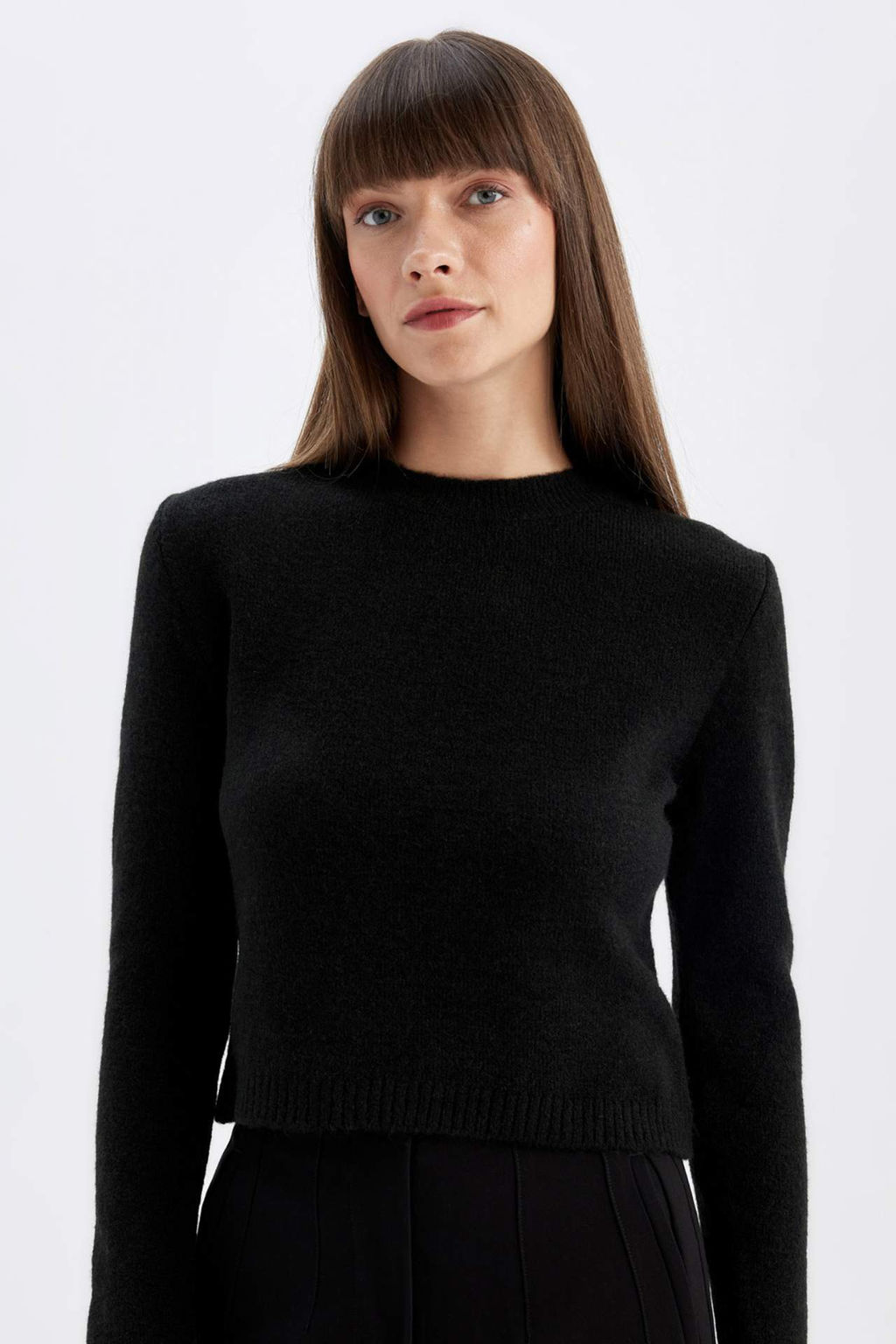 Regular Fit Bisiklet Yaka Premium Basic Duz Crop Triko Kazak - Defacto фото 3