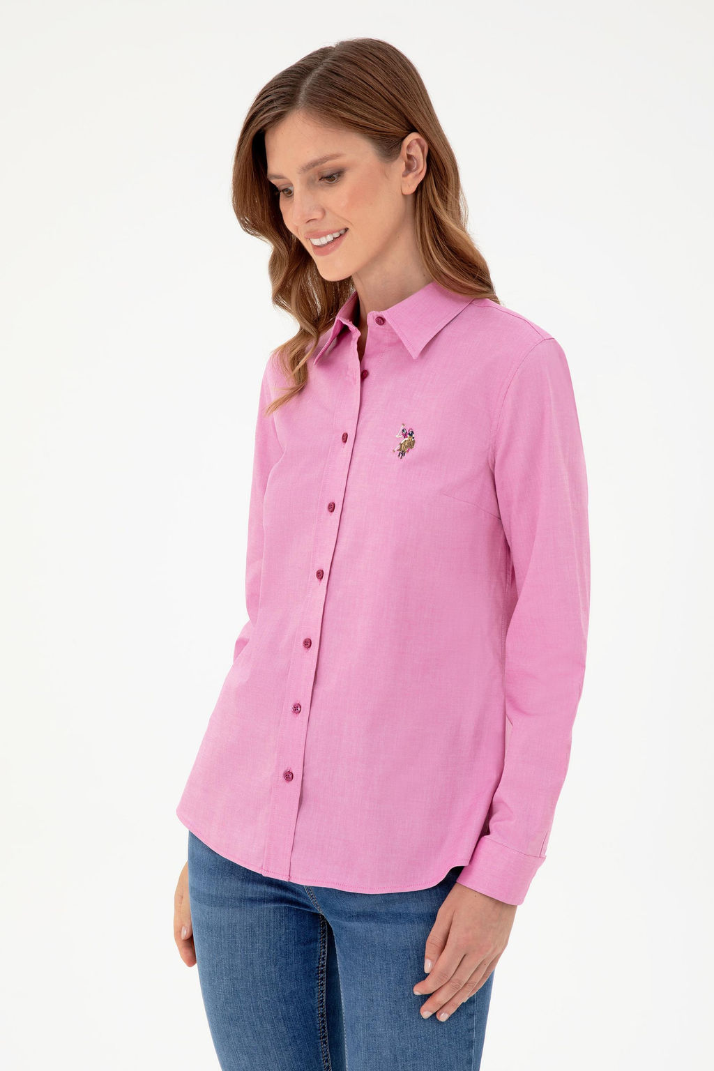 Женская базовая рубашка цвета фуксии с длинным рукавом Неожиданная скидка в корзине - U.s. polo assn фото 3