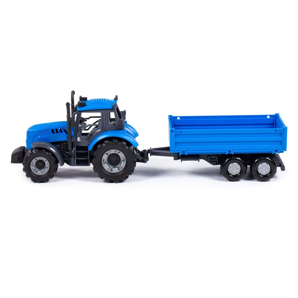 Трактор Прогресс с бортовым прицепом инерционный (синий) (в коробке) - Полесье фото 3