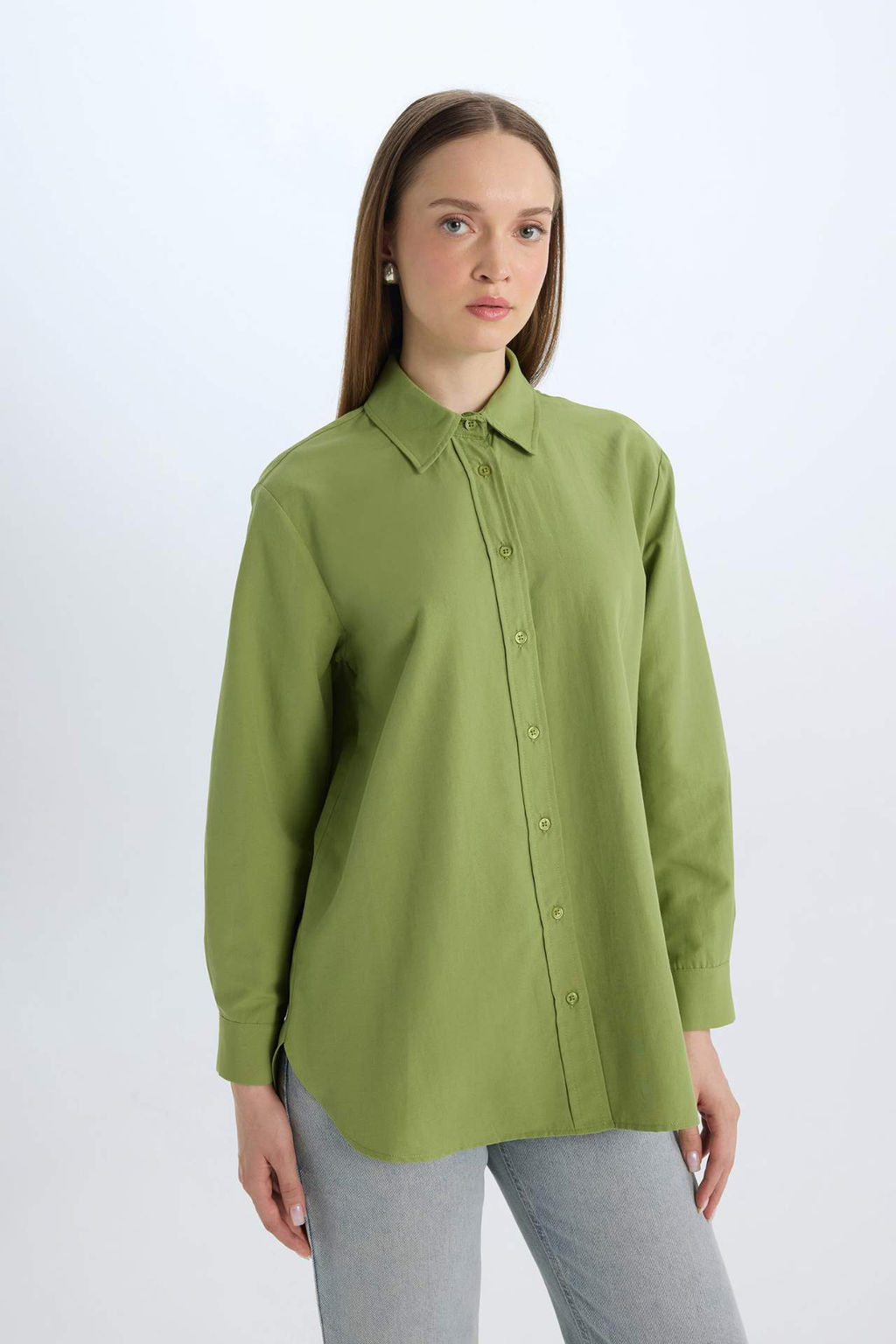 Relax Fit Basic Duz Poplin Uzun Kollu Gomlek Tunik - Defacto фото 4