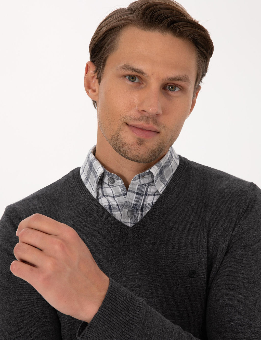 Antrasit Melanj Slim Fit V Yaka Basic Triko Kazak - Pierre cardin фото 2