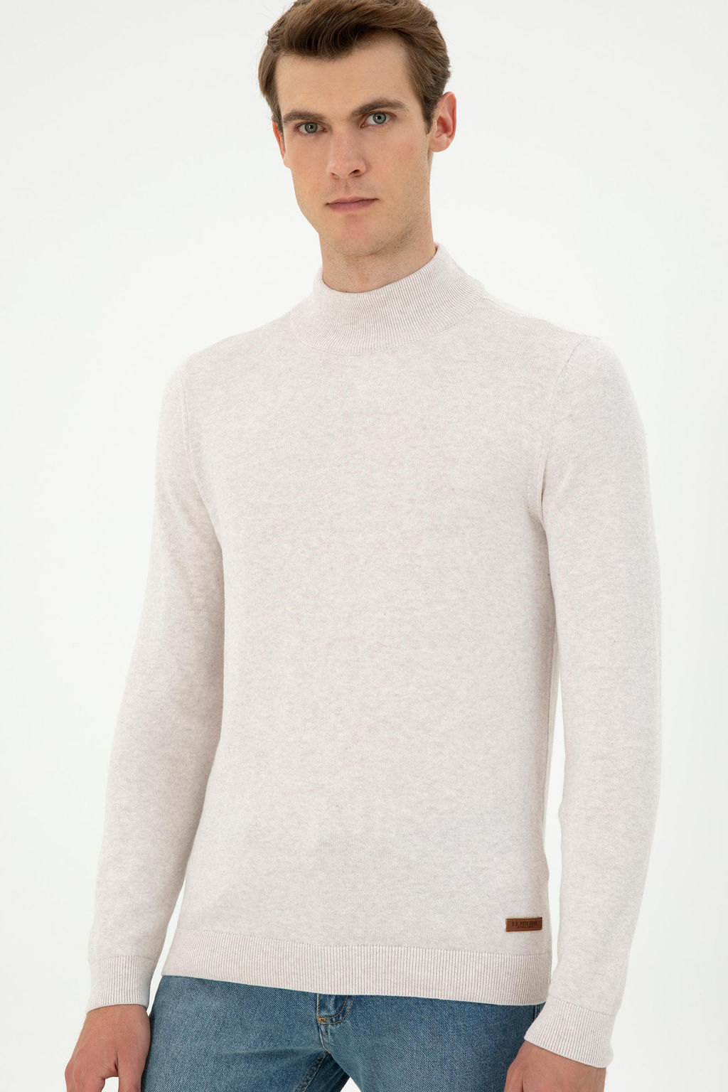 Erkek Slim Fit Yar_m Bal_k__ Yaka Ta_ Melanj Basic Kazak