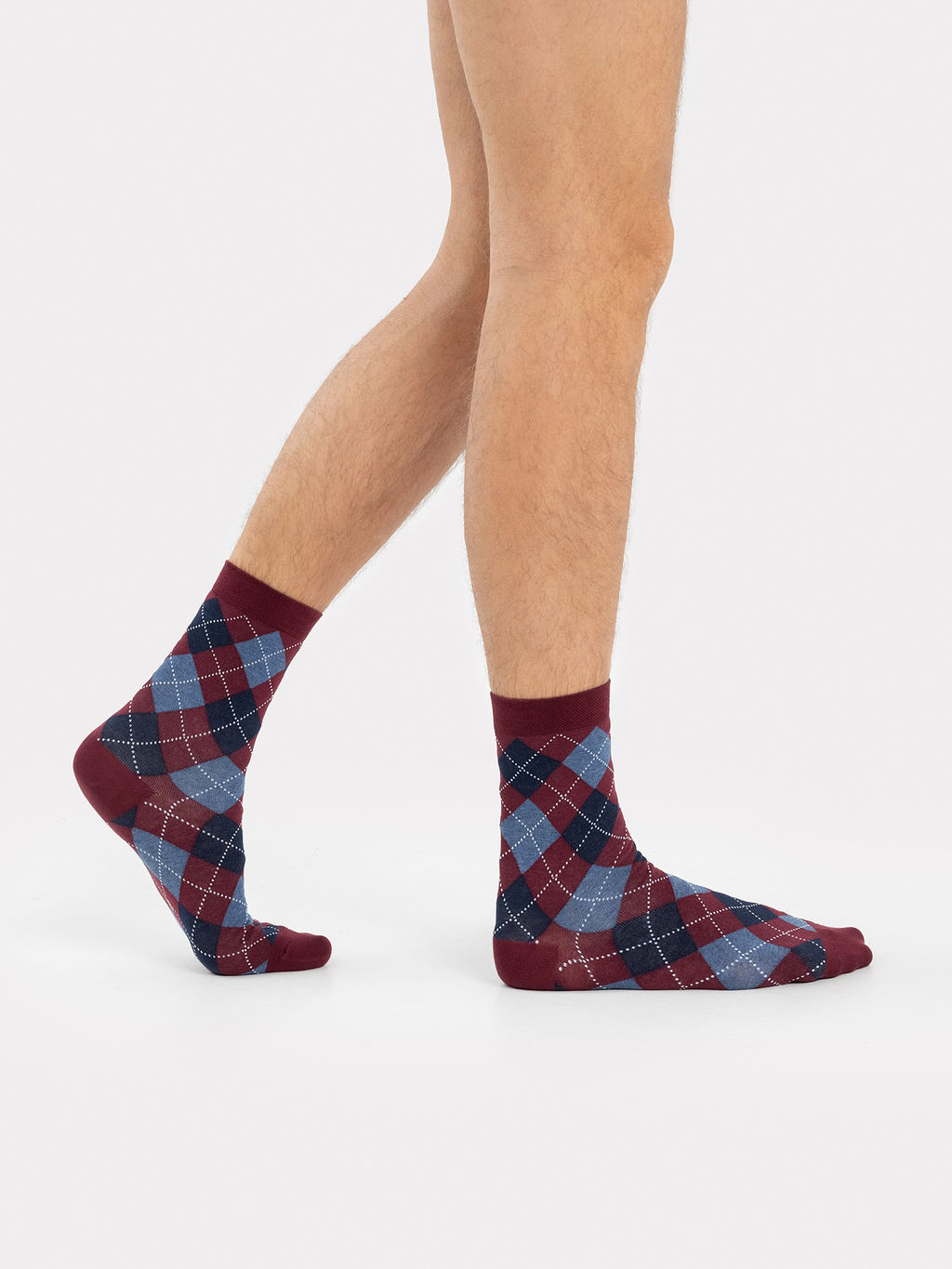 Цена за 5 пар! Носки мужские бордово-красные с рисунком в виде ромбов бордовый 017K-2657