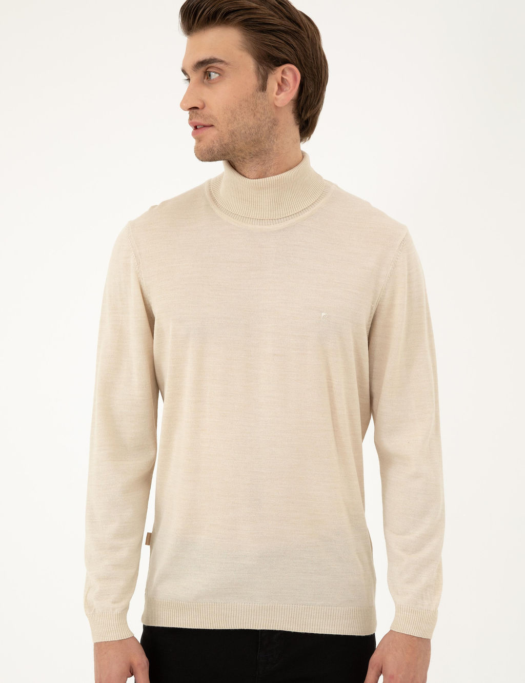 Bej Slim Fit Bal_k__ Yaka Y_n Kar___ml_ Basic Triko Kazak - Pierre cardin фото 3