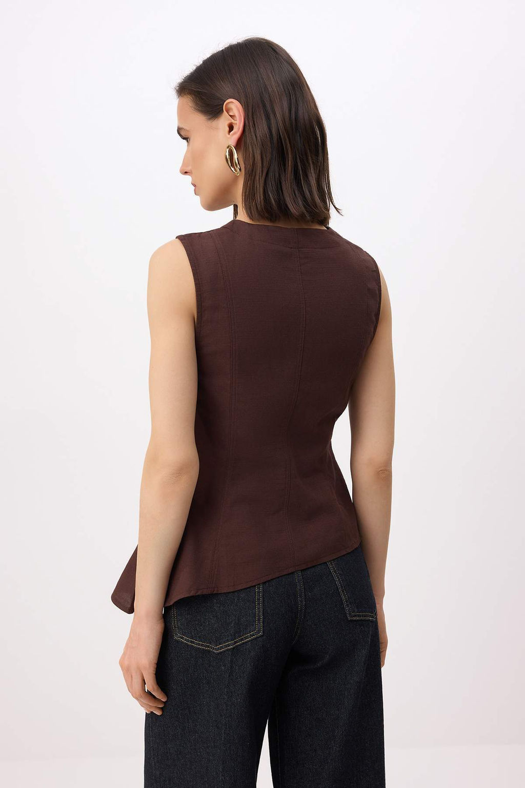 Kahverengi Fitted Capraz Kapama Detayl? Dokuma Yelek TWOSS26YE00022 - Trendyolmilla фото 4