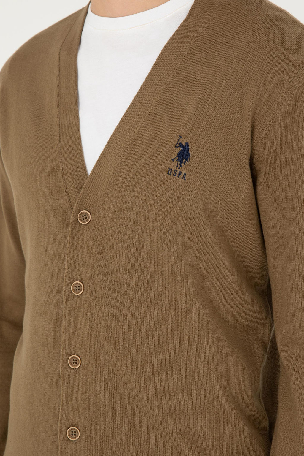 Мужской базовый трикотажный кардиган цвета хаки - U.s. polo assn фото 14
