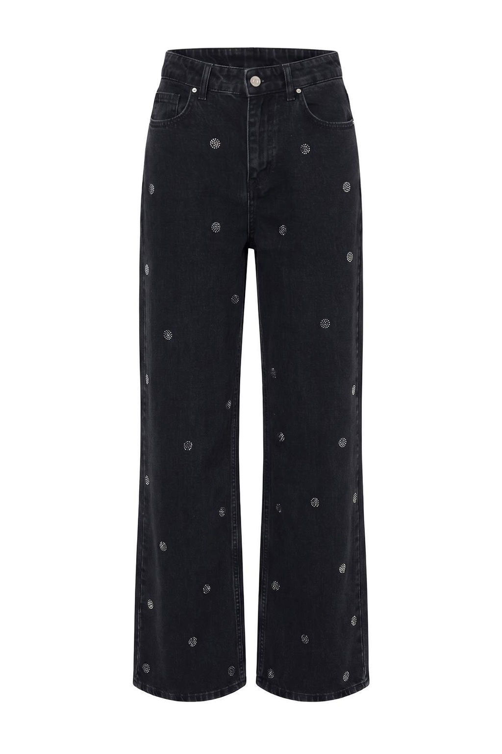 Siyah Ta_l_ Puantiye Desenli Y_ksek Bel Wide Leg Jeans TWOAW27JE00129 - Trendyolmilla фото 4