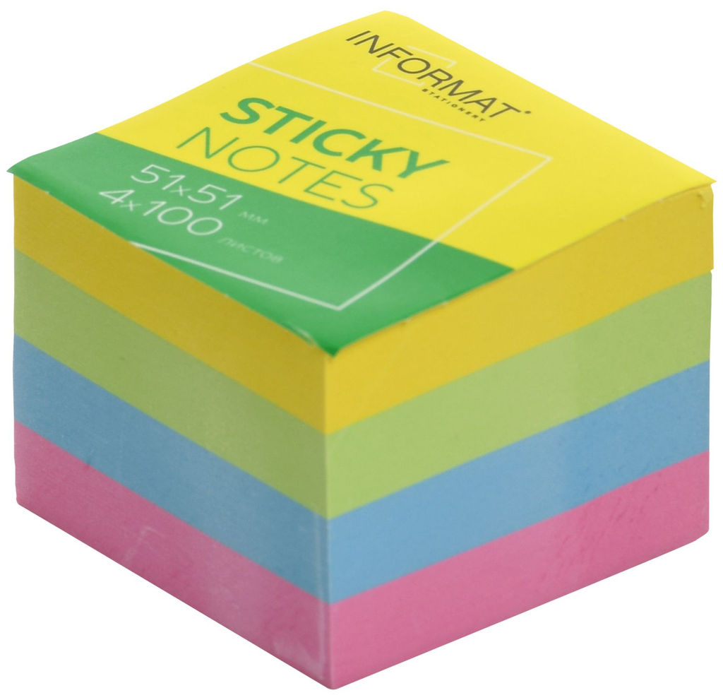 Блок самоклеящийся INFORMAT 51х51 мм 400 листов, ассорти пастель 4 цвета
