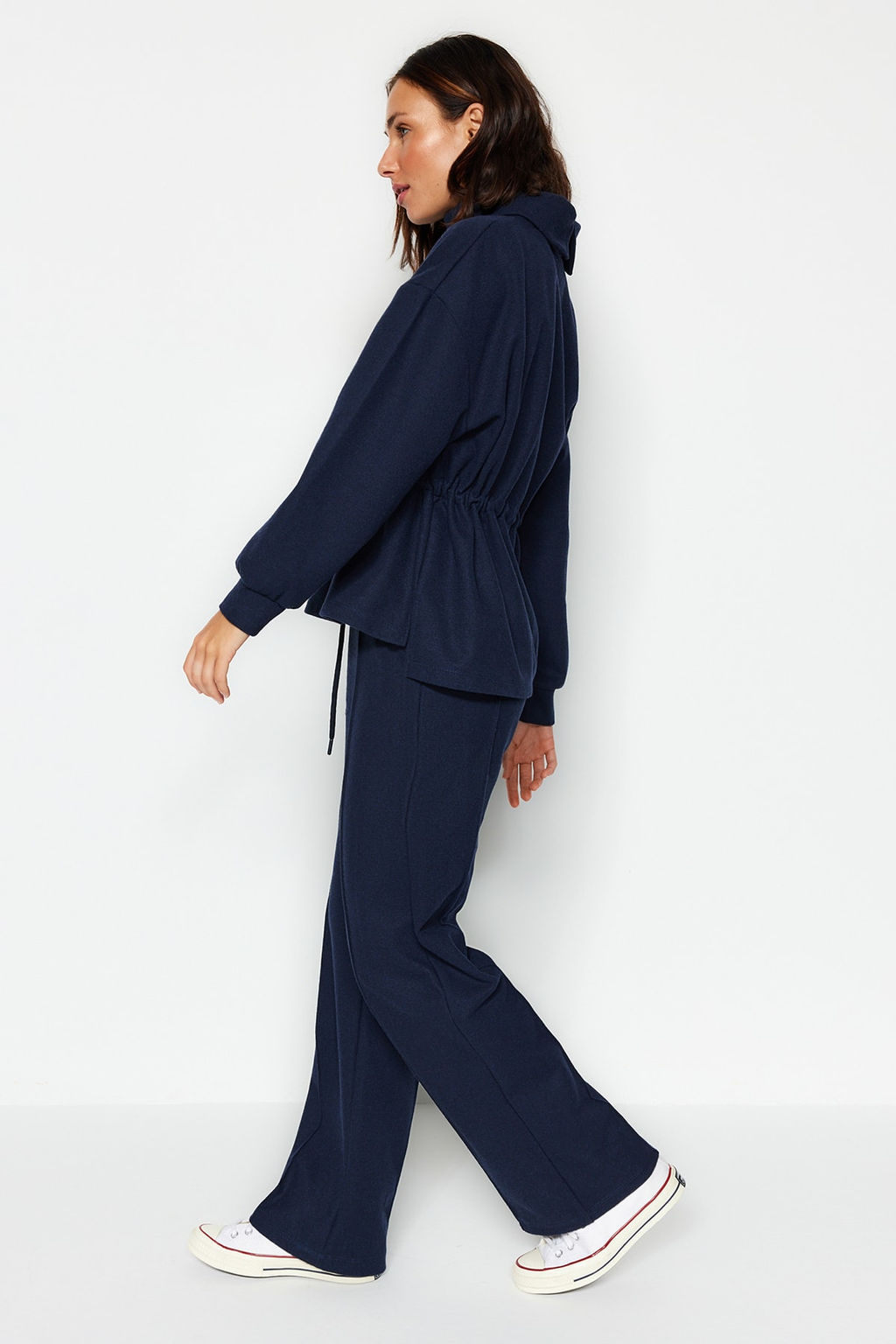 Gri Melanj Selanik Kumas Nervur Detayl? Cepli Genis Duz Orme Esofman Alt? Pantolon TWOAW24EA00021 - Trendyolmilla фото 8