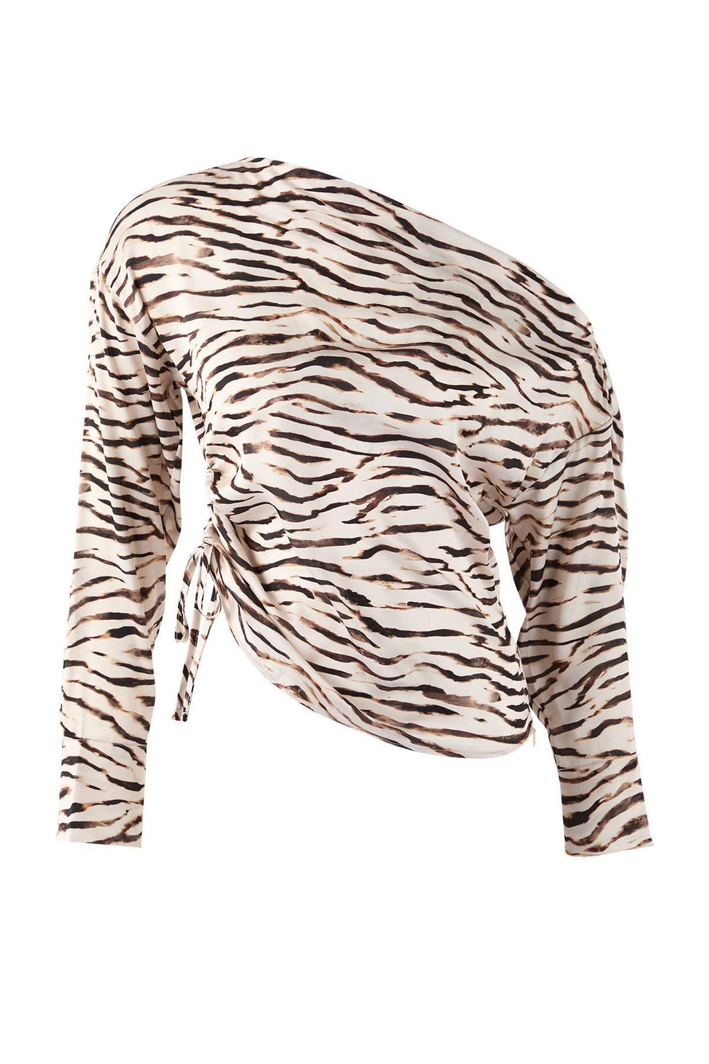 Bej-Cok Renkli Animal Desen Buzgu Detayl? Asimetrik Yaka Dokuma Bluz TWOAW26BZ00354