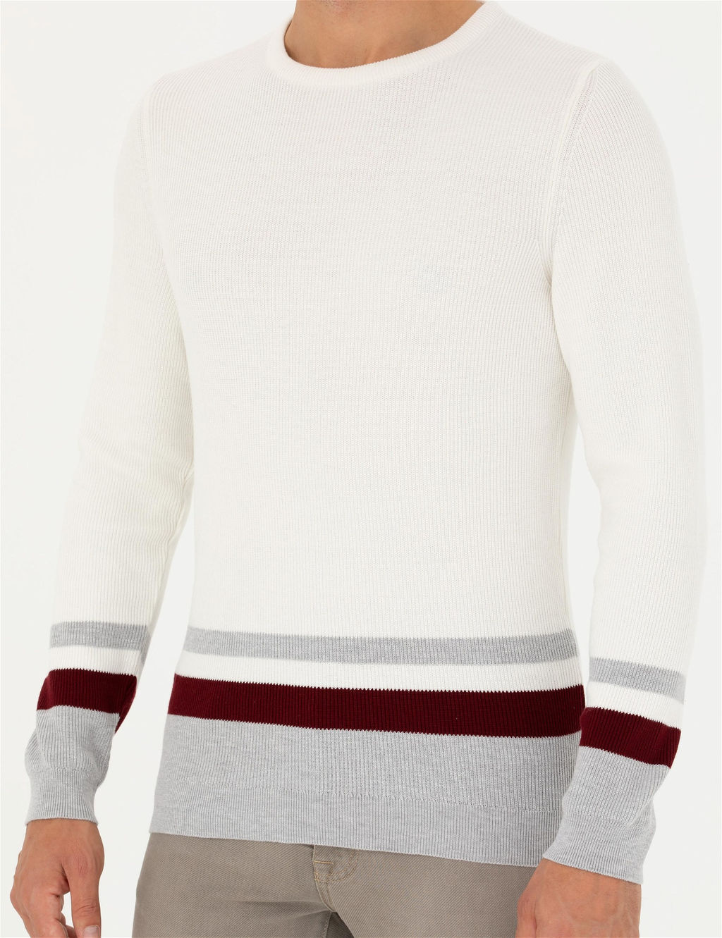 Ekru Slim Fit Bisiklet Yaka Triko Kazak - Pierre cardin фото 7