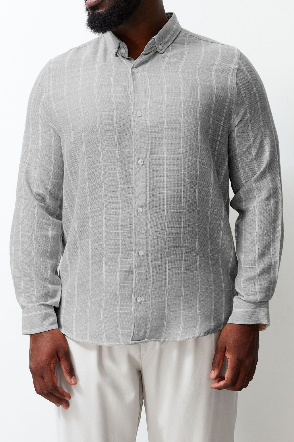 Tas Regular Fit Rahat Dugmeli Yaka Cizgili Buyuk Beden Gomlek TMNSS23GO00095 - Trendyolmilla фото 21