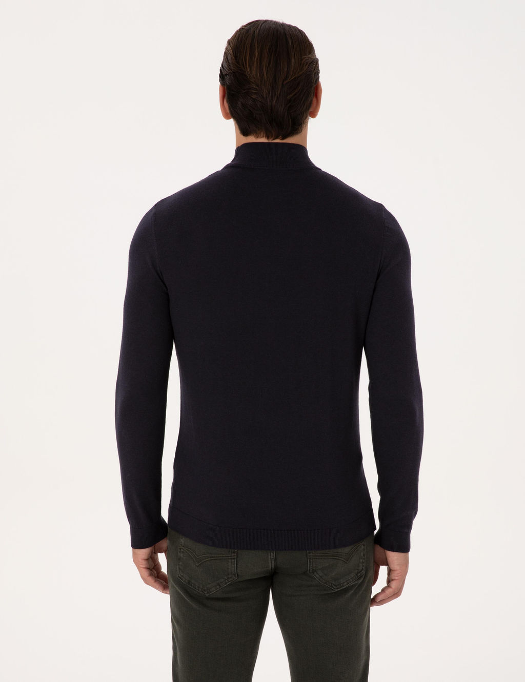 Lacivert Slim Fit Pamuk Kar___ml_ Yar_m Bal_k__ Yaka Basic Triko Kazak - Cacharel фото 5