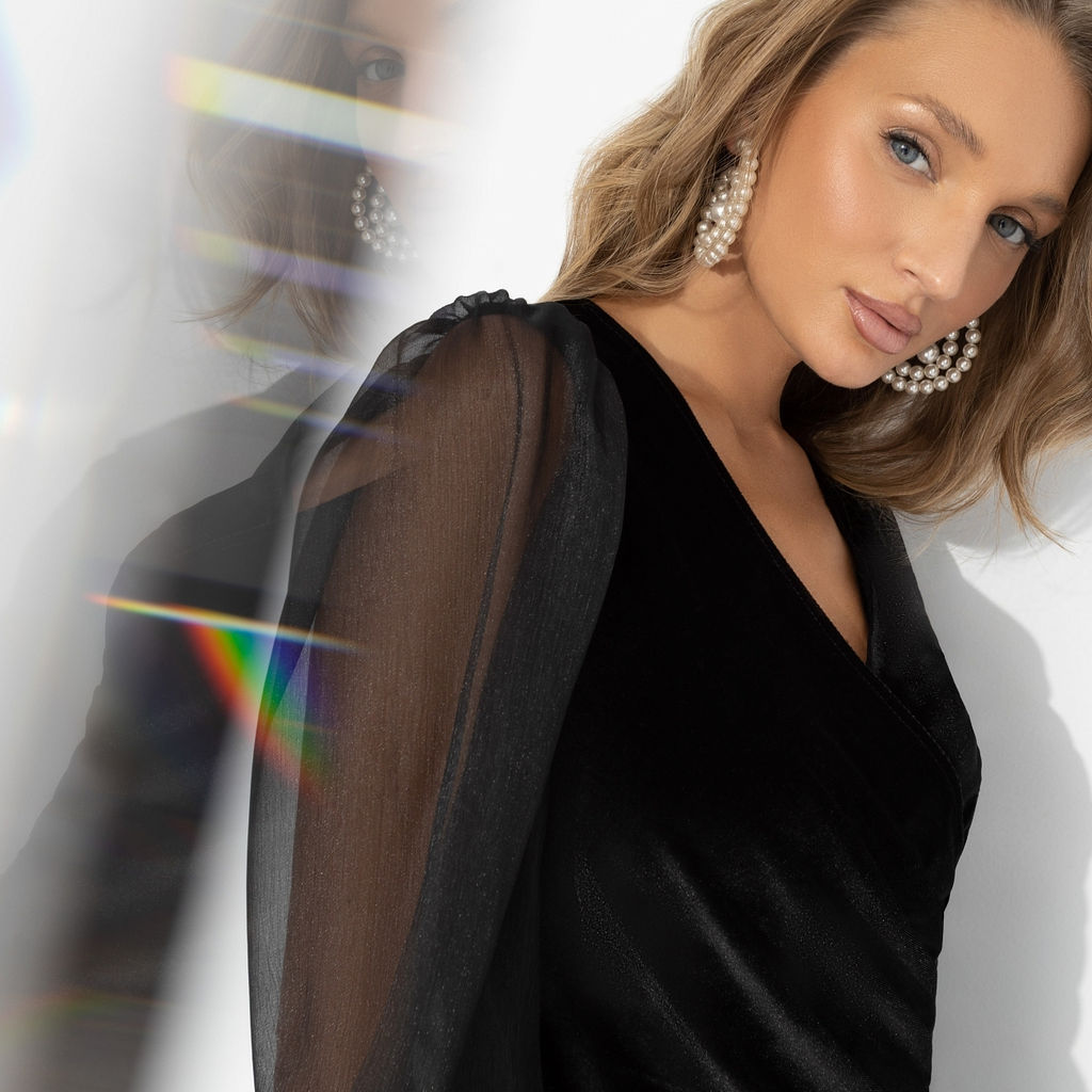 Платье из бархата с драпировкой, Роковая фантазия (полночь)