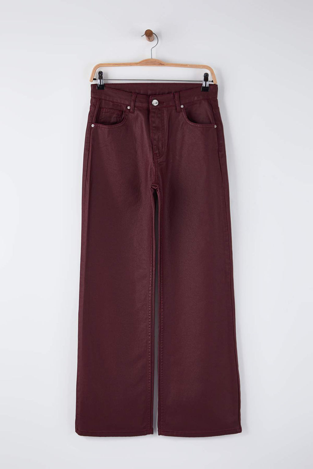 Bordo Kaplamal? Yuksek Bel Wide Leg Jeans TWOAW26JE00166 - Trendyolmilla фото 5