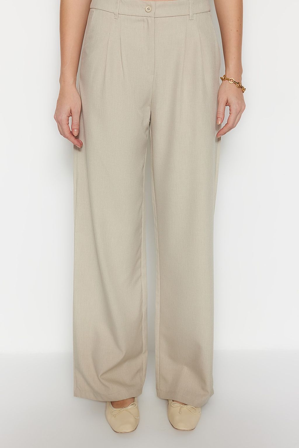 Vizon Wide Leg/Genis Paca Pilili Dokuma Pantolon TWOAW22PL0475