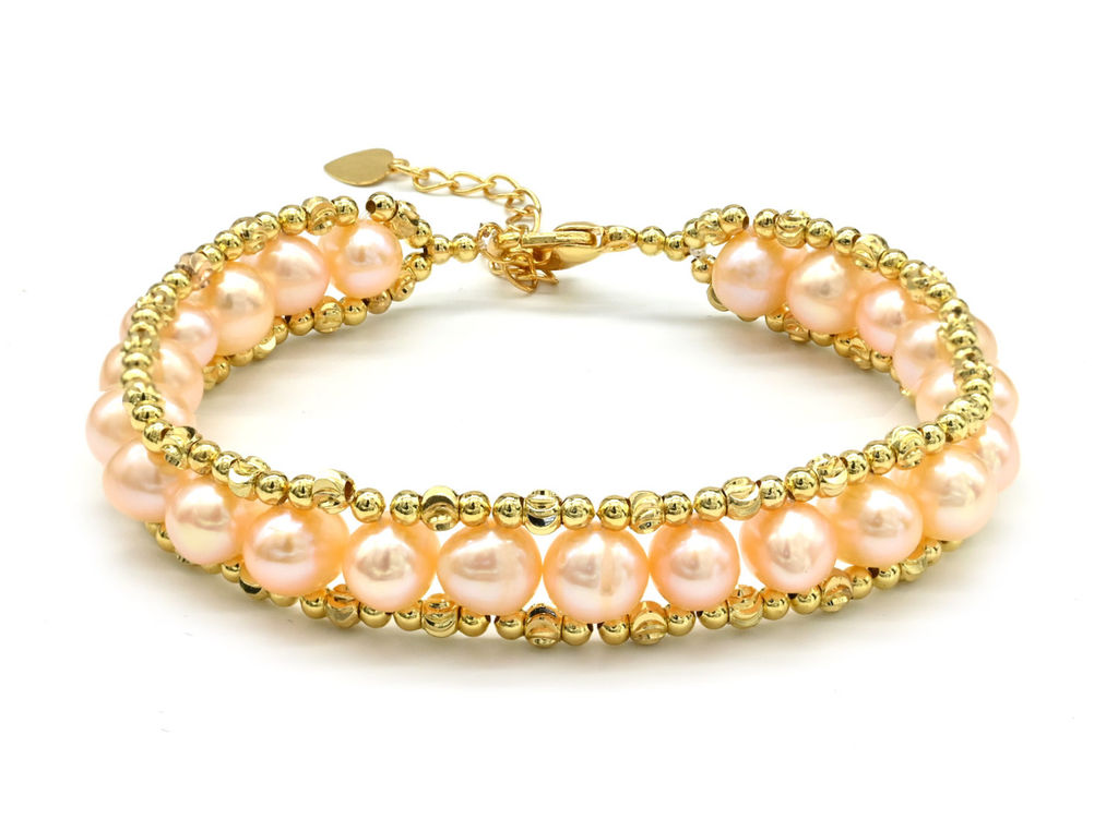 Браслет с жемчугом кремовым шарик 7мм, 17см