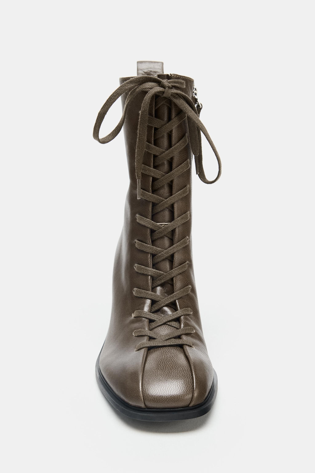 LEATHER LACE-UP ANKLE BOOTS - Zara фото 11