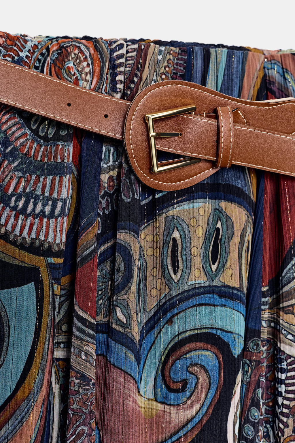 PRINTED MIDI SKIRT WITH METALLIC THREAD AND BELT - Zara фото 8