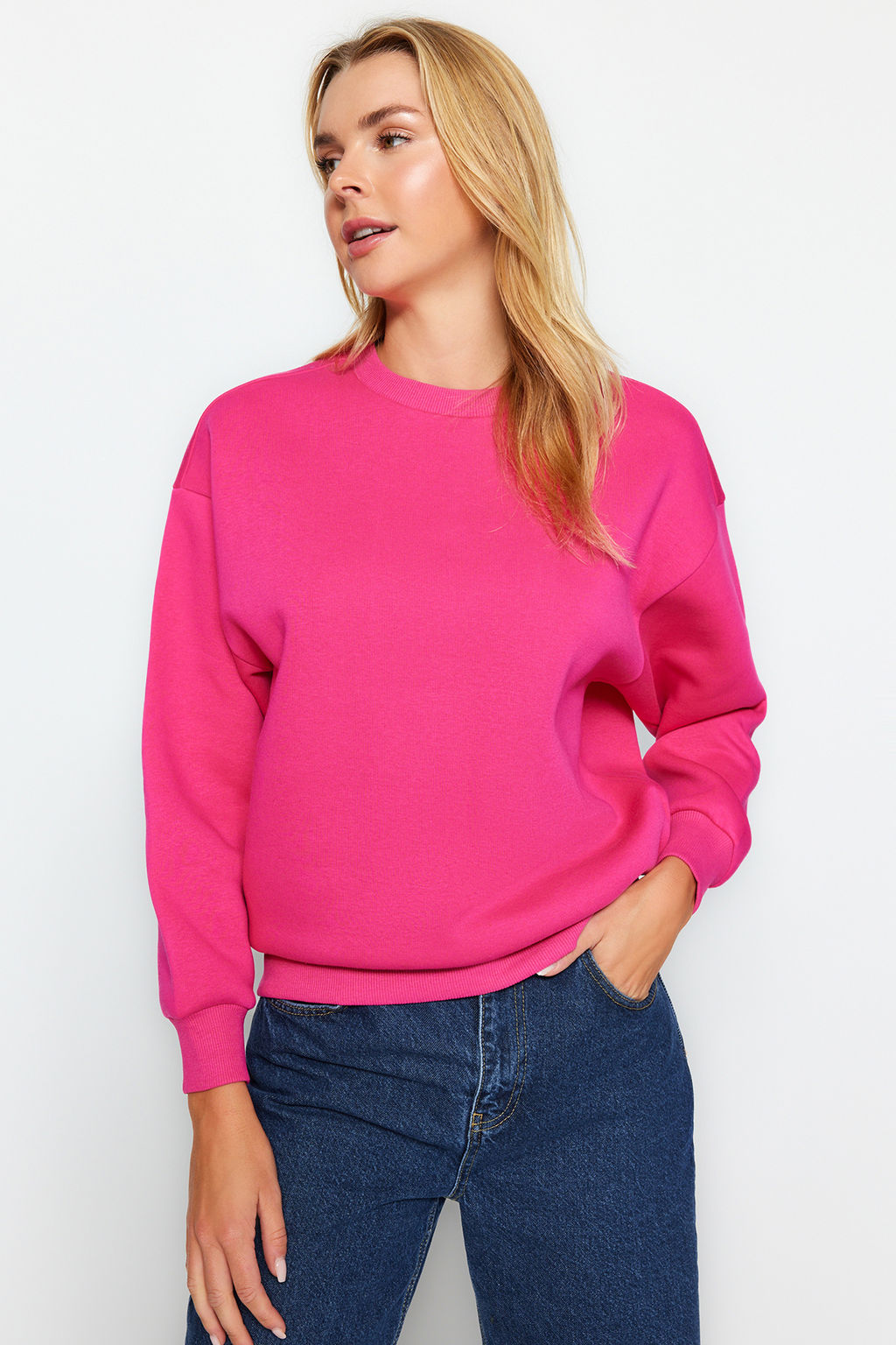 Fusya Kal?n Ici Polarl? Regular/Normal Kal?p Bisiklet Yaka Basic Orme Sweatshirt TWOAW24SW00101