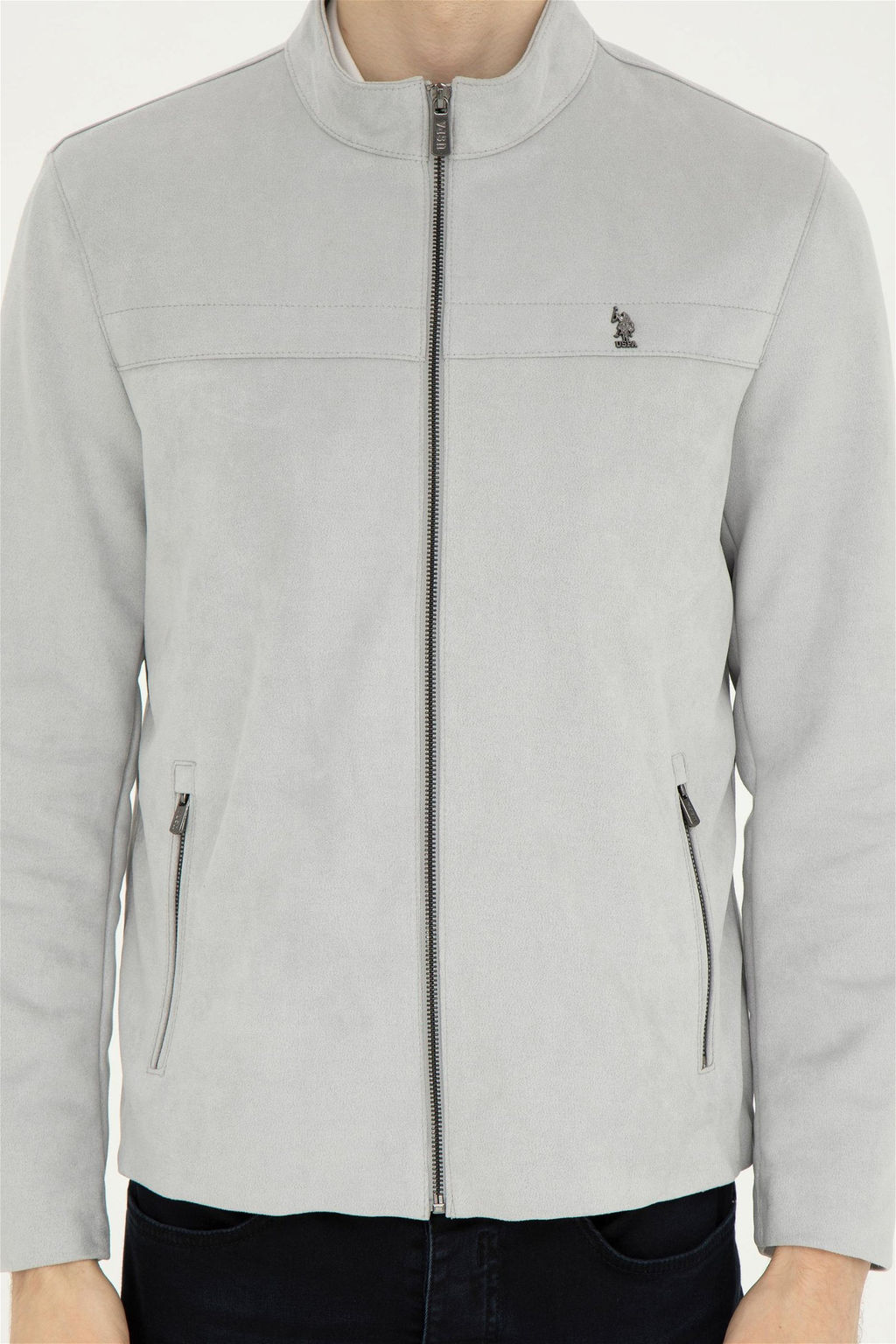 Мужская серая кожаная куртка - U.s. polo assn фото 6