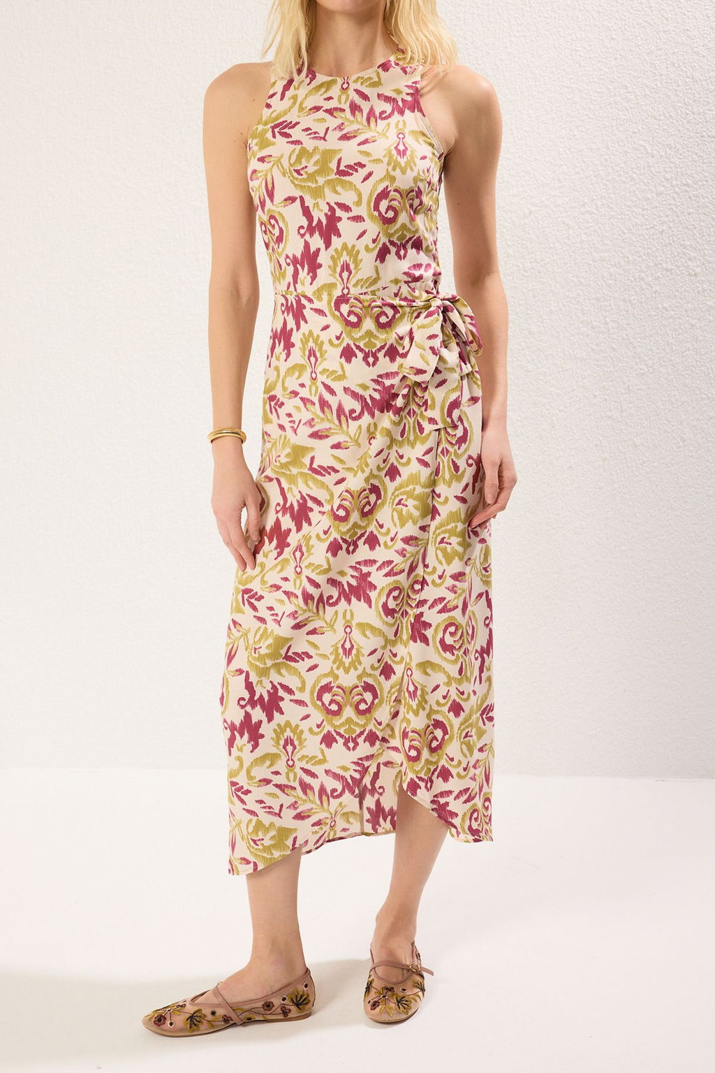 TRENDYOLMILLA Mavi Sal Desenli A-line Baglama Detayl? Midi Dokuma Elbise TWOSS24EL00458  фото 11