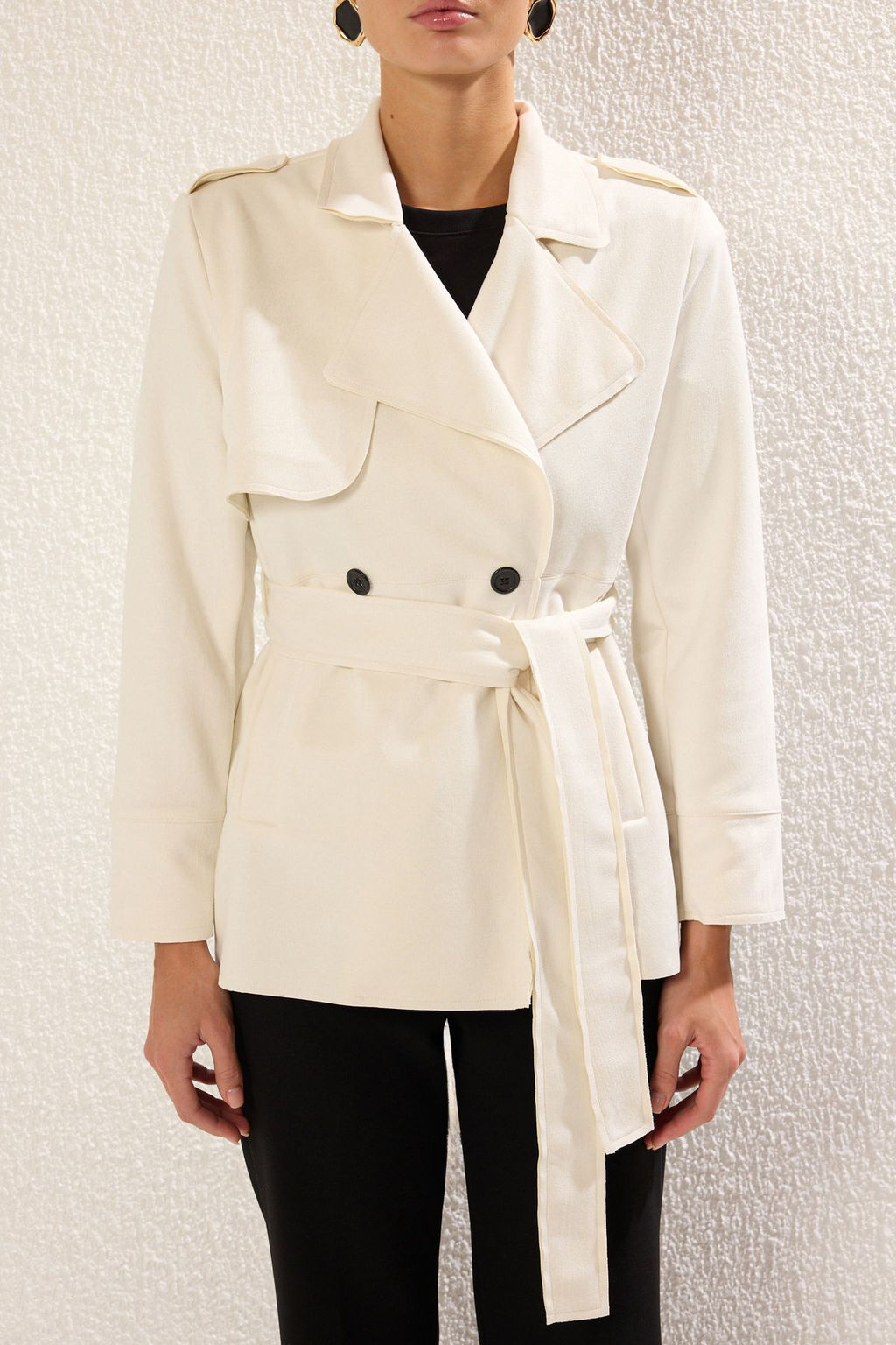 Trendyolmilla Ekru Kruvaze Suet Oversize Midi Trenckot TWOSS25TR00001 фото 3