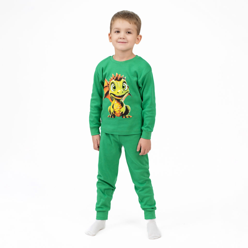 Пижама детская зеленая дракон ПЖ-1818 (110-116, 60)