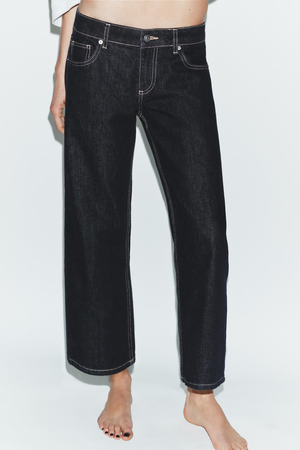 JEANS TRF WIDE LEG CROPPED TIRO BAJO / Marino oscuro - Zara фото 2