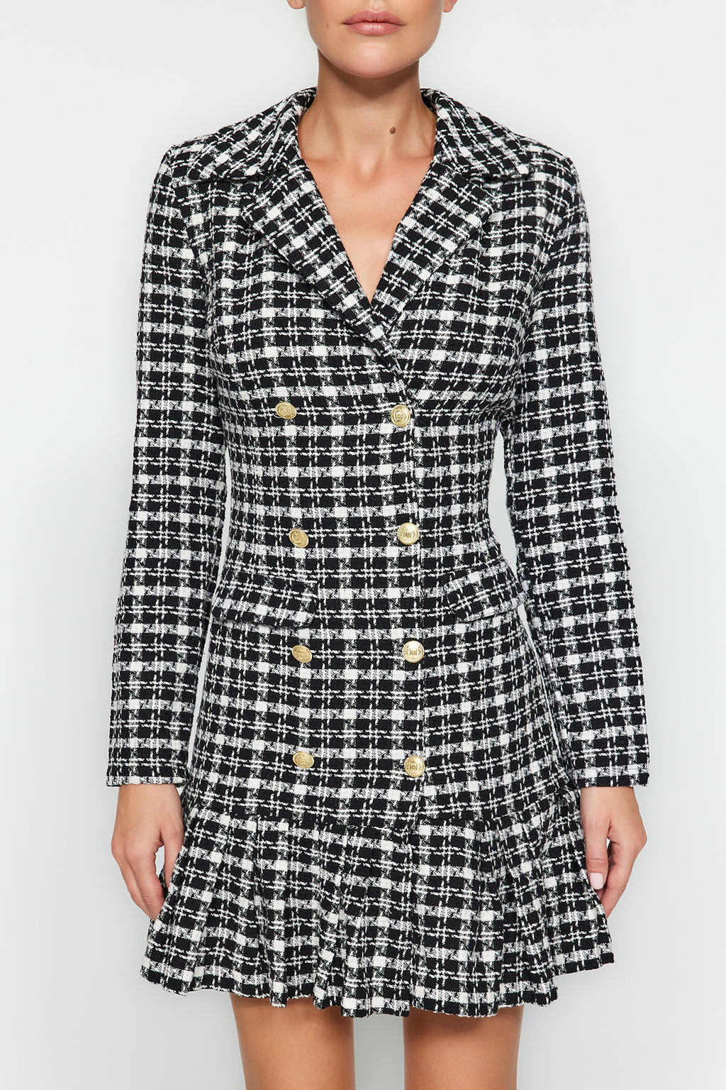 TRENDYOLMILLA Siyah Etegi Volanl? Dugme Detayl? Tuvit Dokuma Elbise TWOAW23EL00870  фото 11