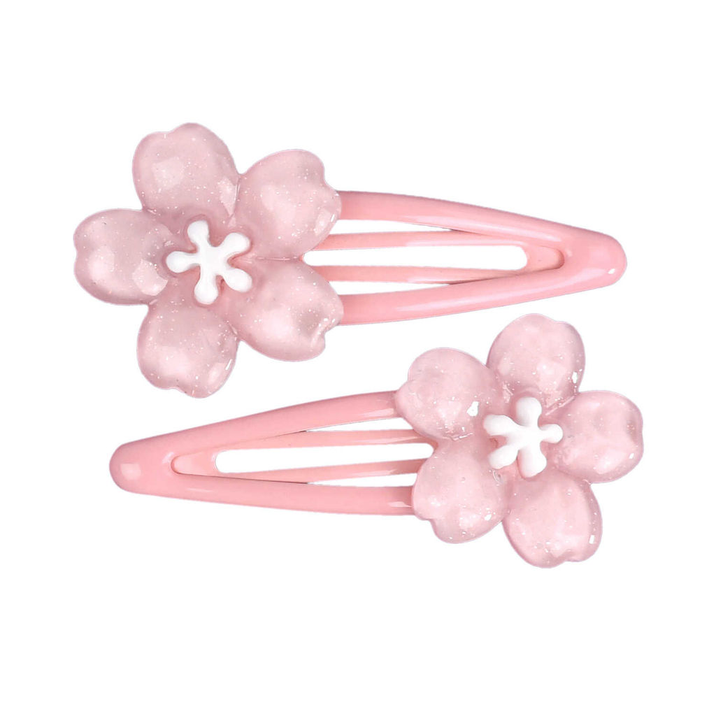 Набор заколок для волос клик-клак, глянцевые, арт. 71731 / 10 ЦВЕТОЧКИ (в наборе: 2шт., 5,8 см, черный металл, полиуретановая смола, цвет: розовый, подложка из мелованного картона + ПЭТ-пакет с европодвесом)