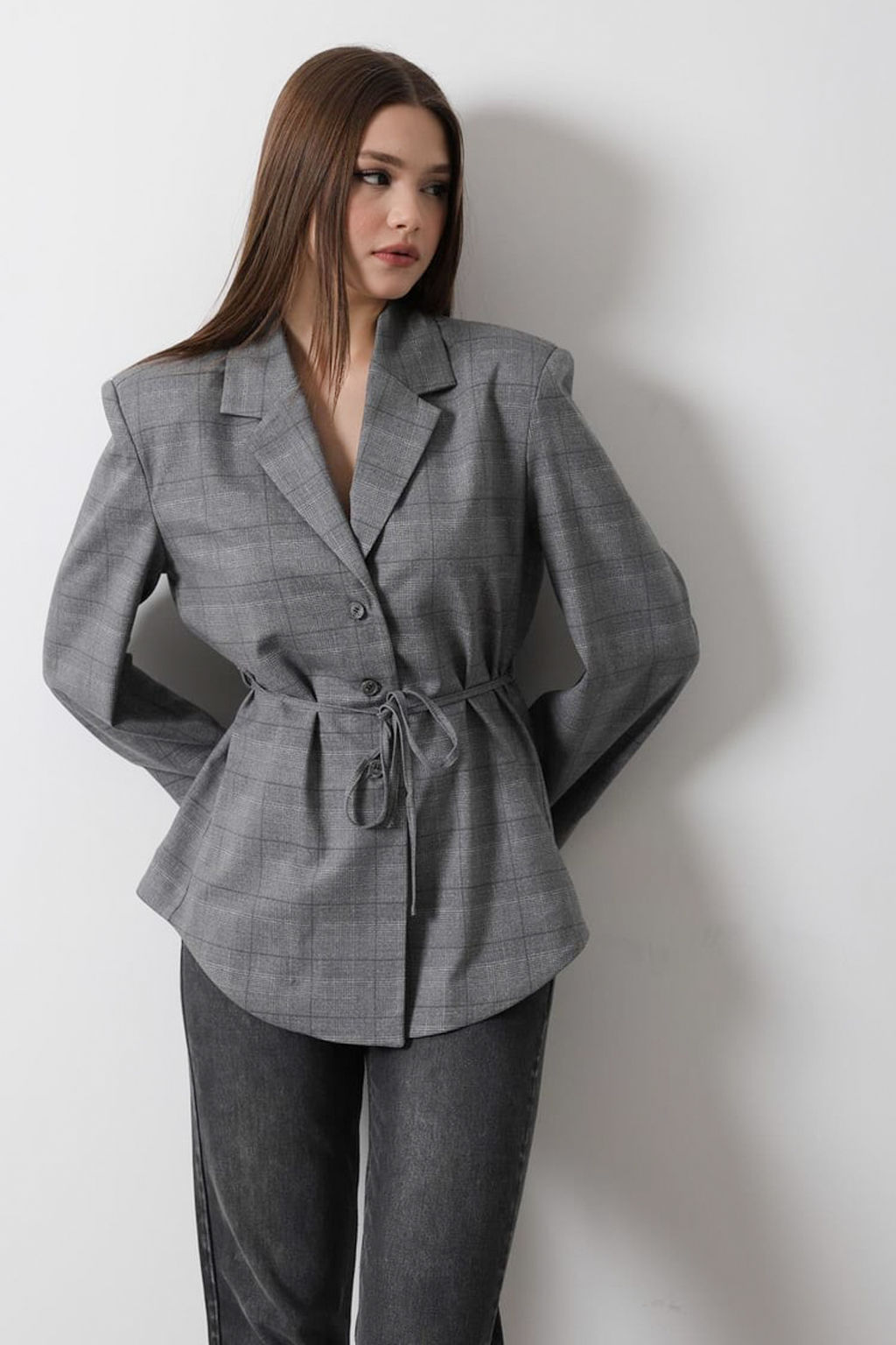 Antrasit Ekose Desenli Bagc?kl? Blazer Ceket TWOAW26BC00036